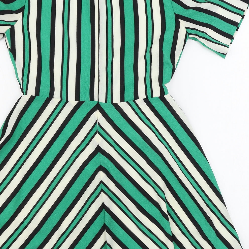 Boohoo Womens Green Striped A-Line Size 8