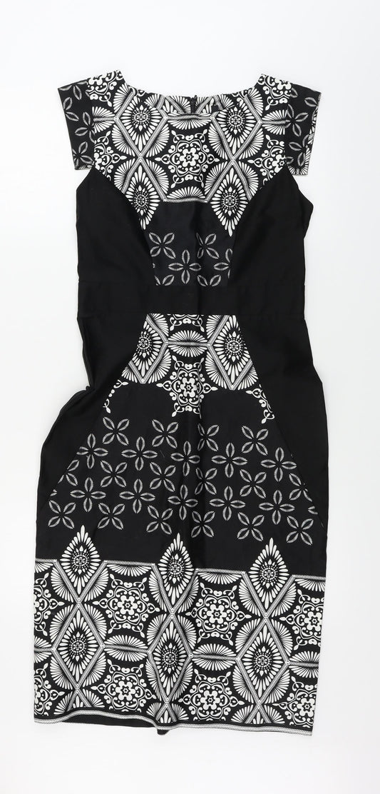 Womens Black Floral A-Line Size 12