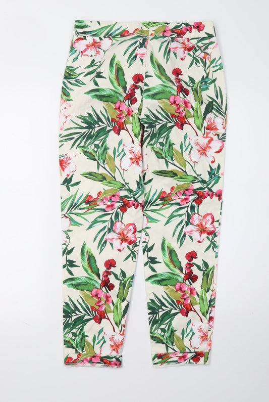 F&F Womens White Floral Trousers Size 8 L26 in