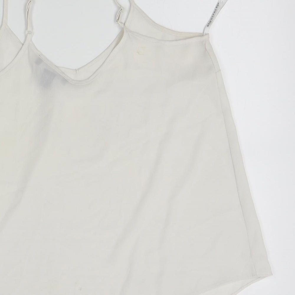 Brand and care label for Atmosphere women’s white camisole tank, size UK 8