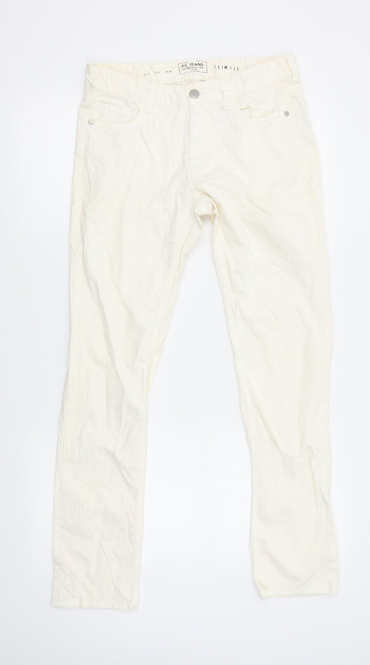 Additional front view of FC Jeans women’s ivory straight jeans, size UK 10, 29-inch leg