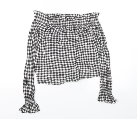 Atmosphere Womens Black Plaid Basic Blouse Size 8