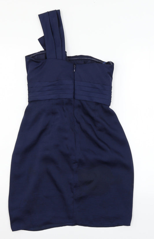 BCBGMAXAZRIA Womens Blue Satin Bodycon Size S