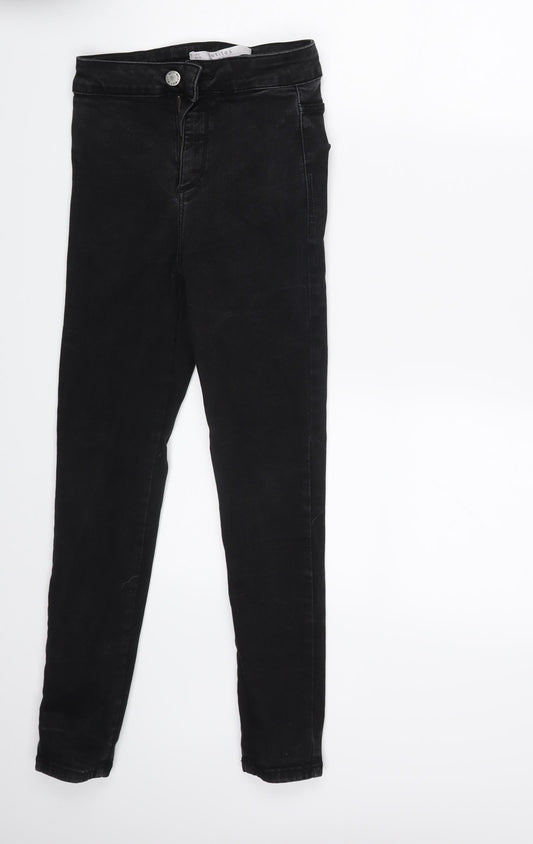 Additional front view of Miss Selfridge women’s black denim skinny jeans, size UK 8, 24-inch leg