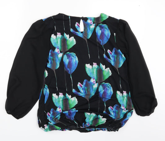 Quiz Womens Black Floral Basic Blouse Size 10
