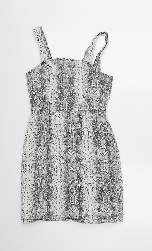 Additional front view of Denim & Co. women’s grey animal print a-line, size UK 12