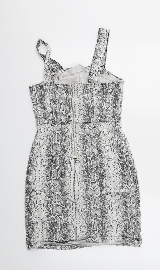 Denim & Co. Womens Grey Animal Print A-Line Size 12