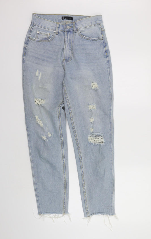 Additional front view of Missguided women’s blue straight jeans, size UK 8, 28-inch leg