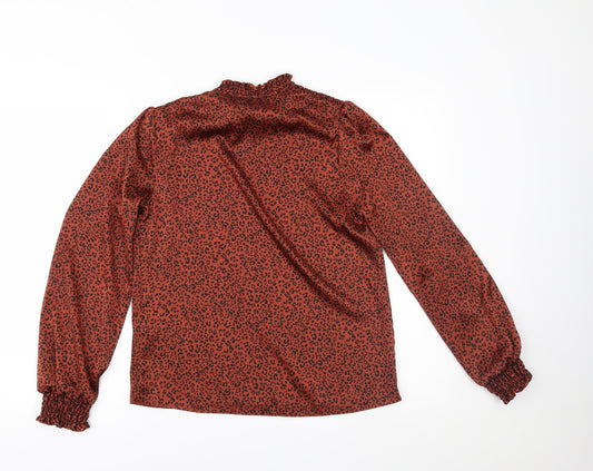 George Womens Orange Animal Print Basic Blouse Size 8