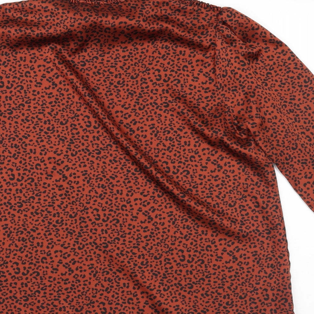 George Womens Orange Animal Print Basic Blouse Size 8