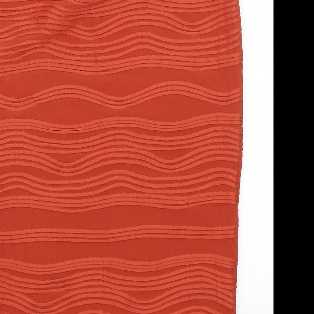 Brand and care label for Atmosphere women’s orange straight & pencil skirt, size UK 8