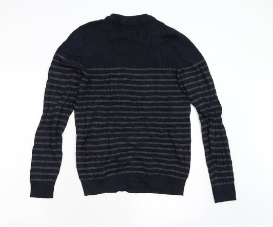 F&F Mens Blue Striped Knit Pullover Jumper Size S