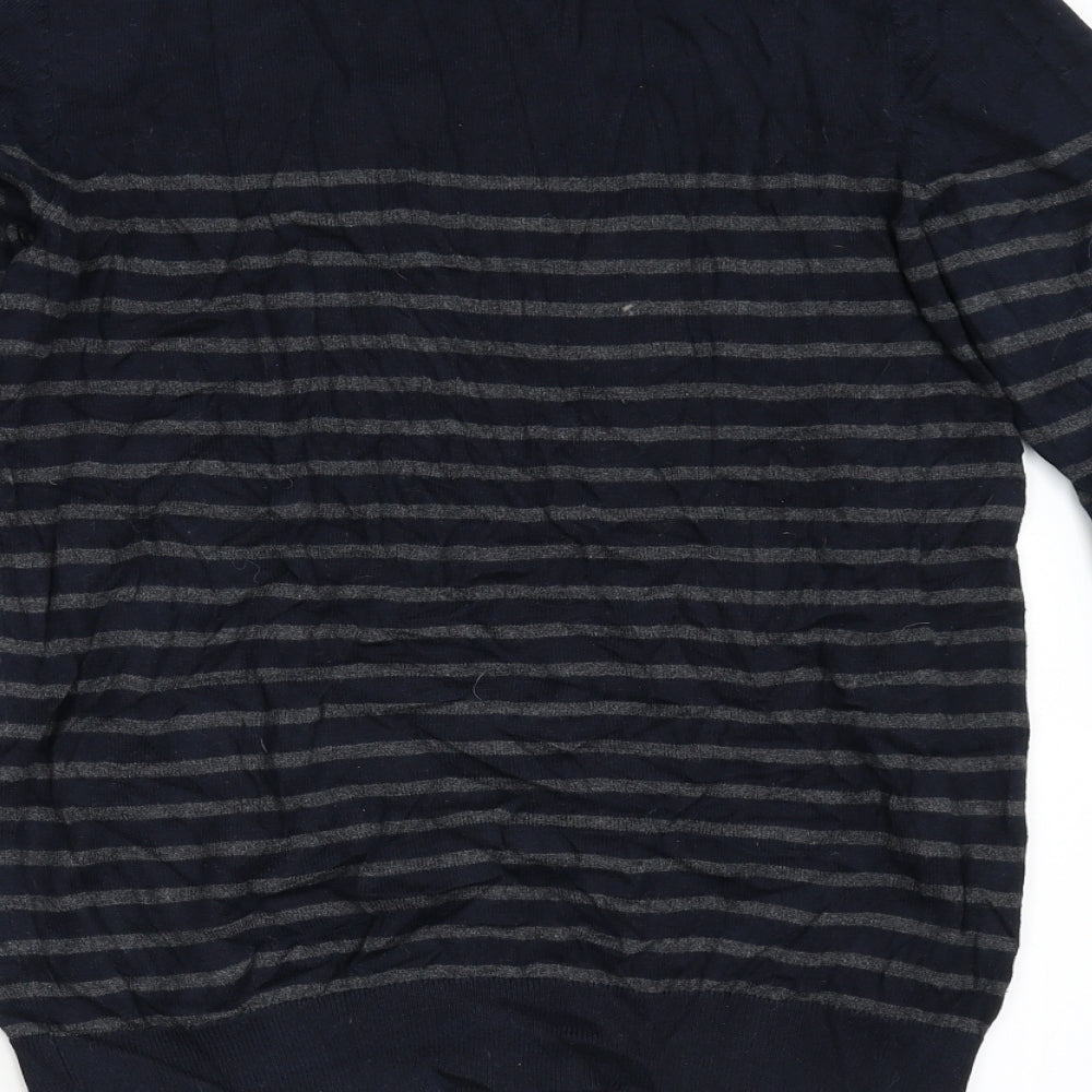 F&F Mens Blue Striped Knit Pullover Jumper Size S