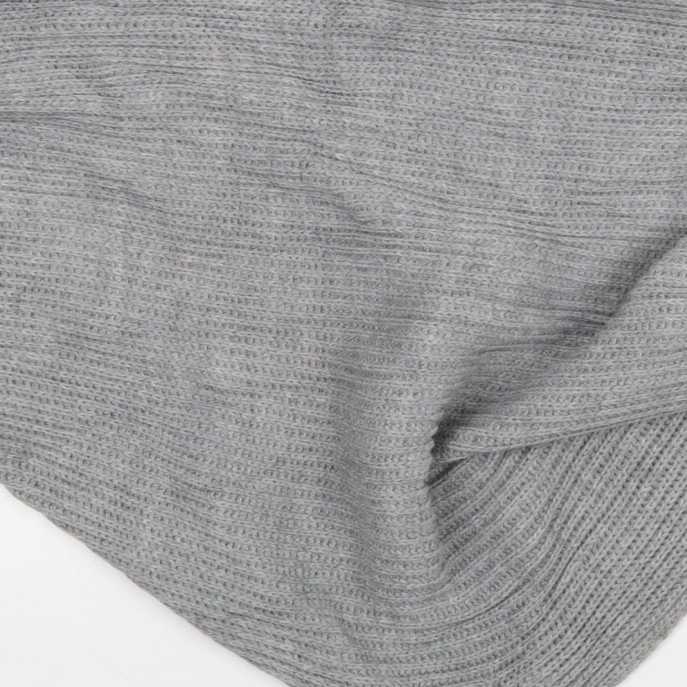 Brand and care label for I SAW IT FIRST women’s grey shrug jumper, size S