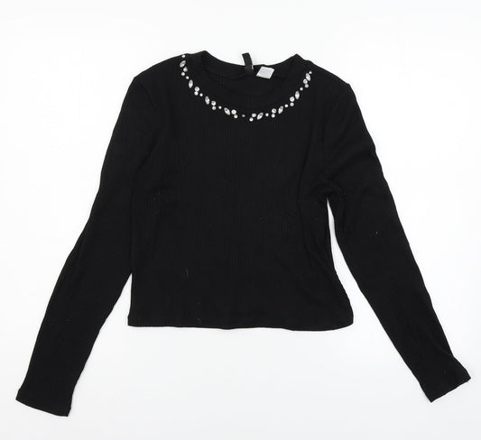 Womens UK Size M Divided by H&M Black Basic T-Shirt