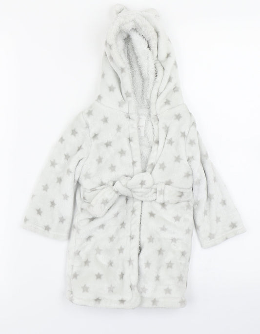 F&F Baby Grey Solid Kimono Robe Size 9-12 Months - Bear Ear Hood