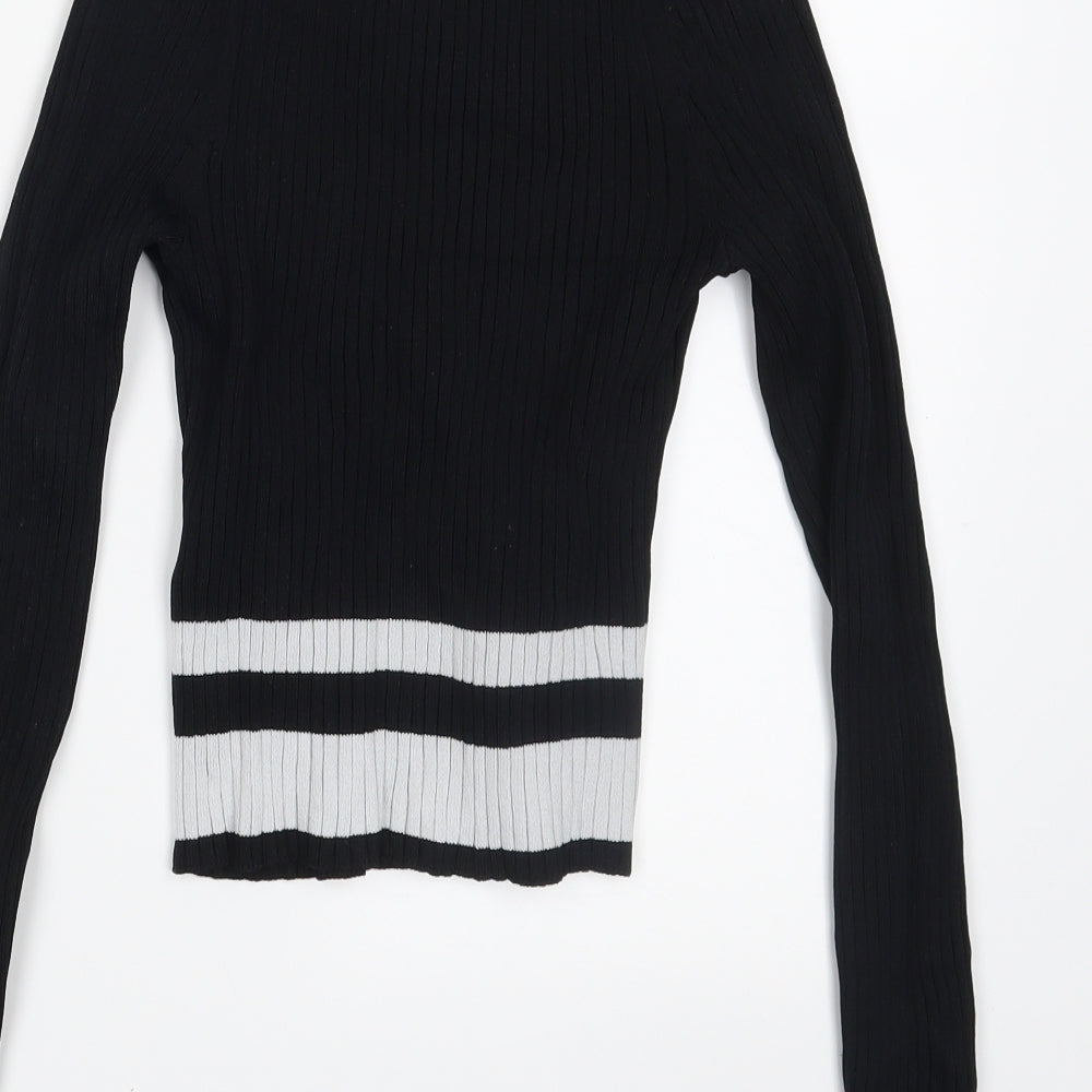 FOREVER 21 Womens Black Striped Pullover Jumper Size S