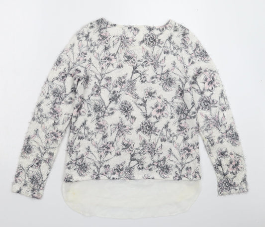 George Womens White Floral Knit Pullover Jumper Size 10