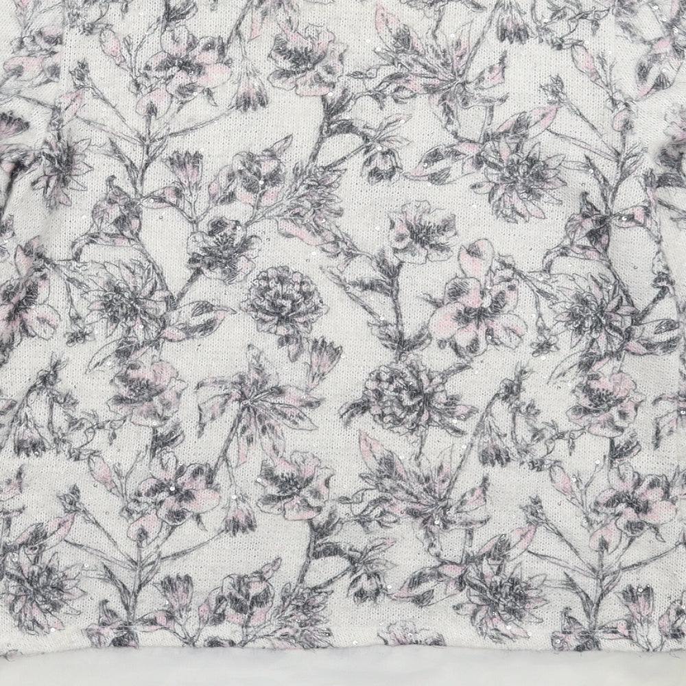 George Womens White Floral Knit Pullover Jumper Size 10