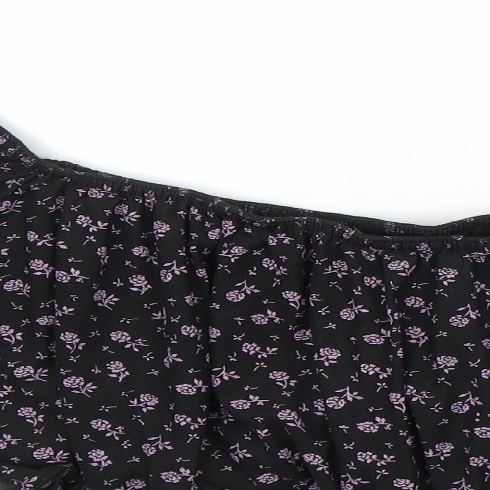 Boohoo Womens Black Floral Cropped Blouse Size 14