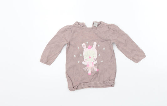 TU Girls Pink Pullover Jumper Size 3-6 Months - bunny