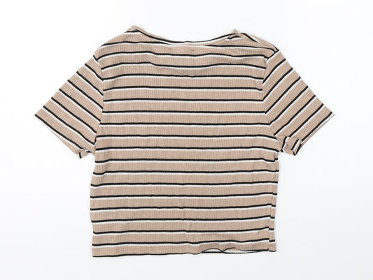 Primark Womens Beige Striped Basic T-Shirt Size M