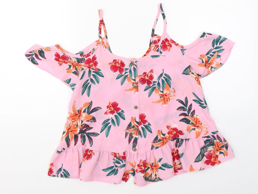Atmosphere Womens Pink Floral Basic Blouse Size 4 - open shoulder