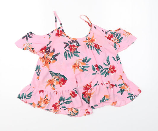 Atmosphere Womens Pink Floral Basic Blouse Size 4 - open shoulder