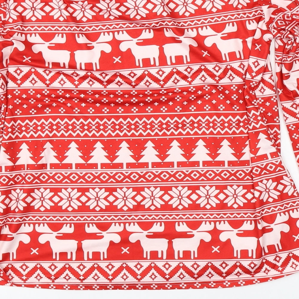 Preworn Mens Red Fair Isle Satin Pullover Jumper Size S - christmas