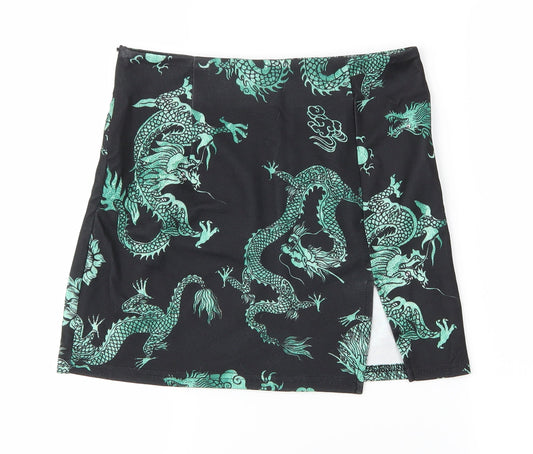 SheIn Womens Black Animal Print Wrap Skirt Size S - Dragon