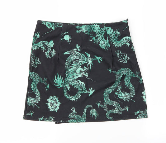 SheIn Womens Black Animal Print Wrap Skirt Size S - Dragon