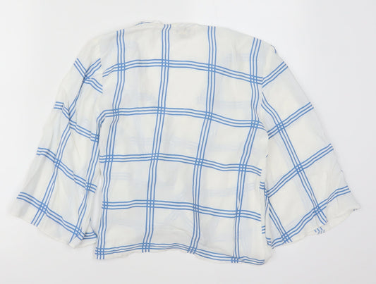 Miss Selfridge Womens White Check Wrap Blouse Size 6 - Blue