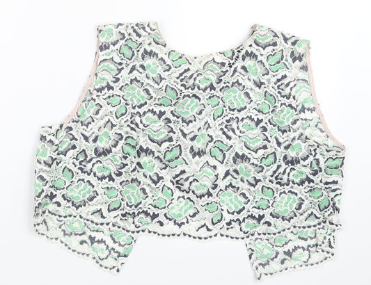 Womens UK Size 10 French Connection Green Cropped Blouse
