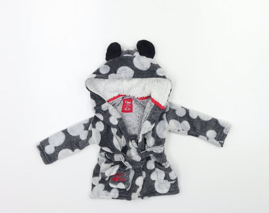 Disney Baby Grey Polka Dot Fleece Kimono Gown Size 6-9 Months
