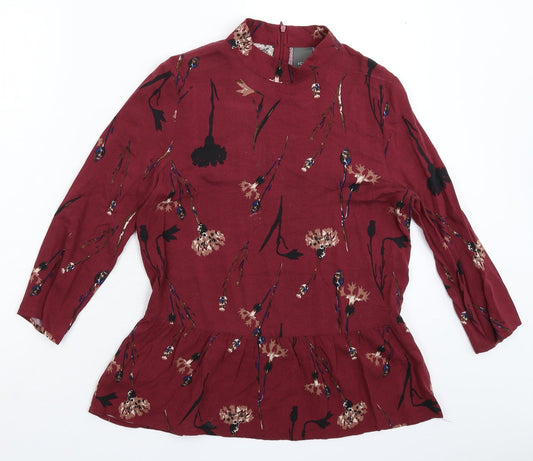Additional front view of ICHI women’s brown floral basic blouse, size M