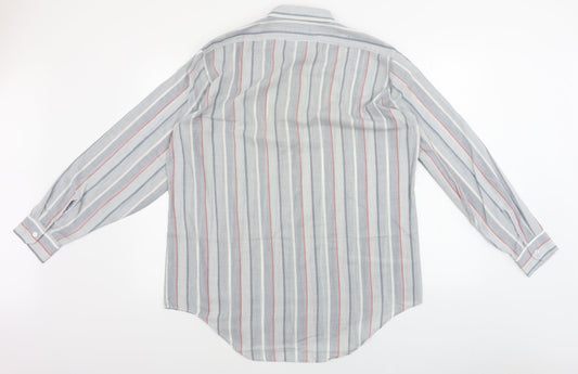 Mens UK Size 16 Finesse Grey Button-Up Long Sleeve Casual Shirt