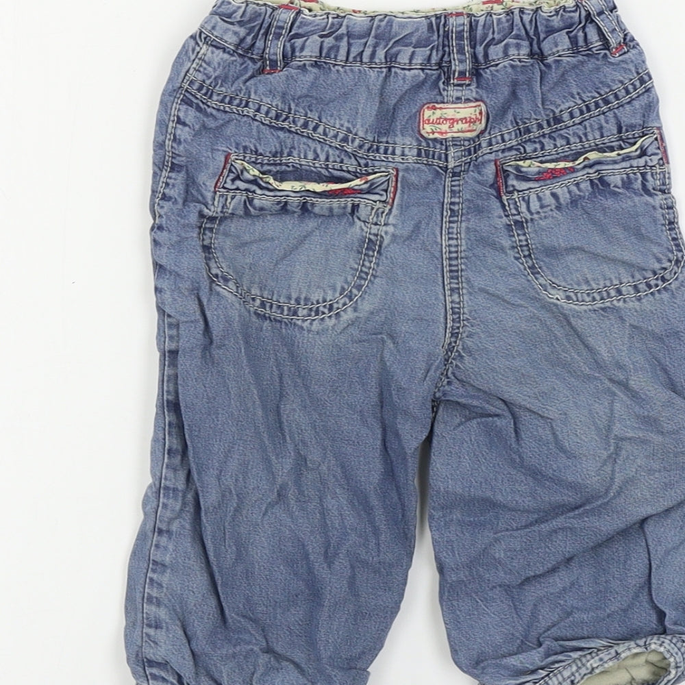 Marks and Spencer Girls Blue Cargo Trousers Size 9-12 Months
