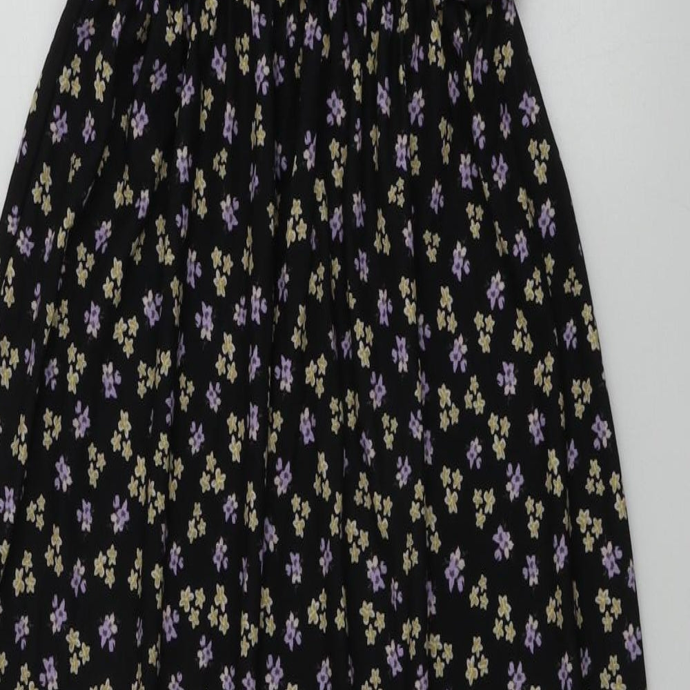 Boohoo Womens Black Floral A-Line Size 4