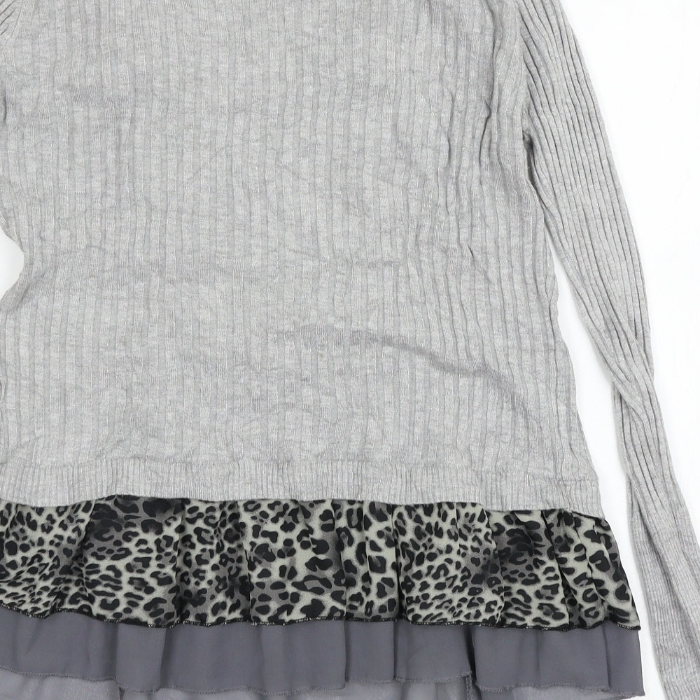 Damod Womens Grey Animal Print Knit Basic Blouse Size L