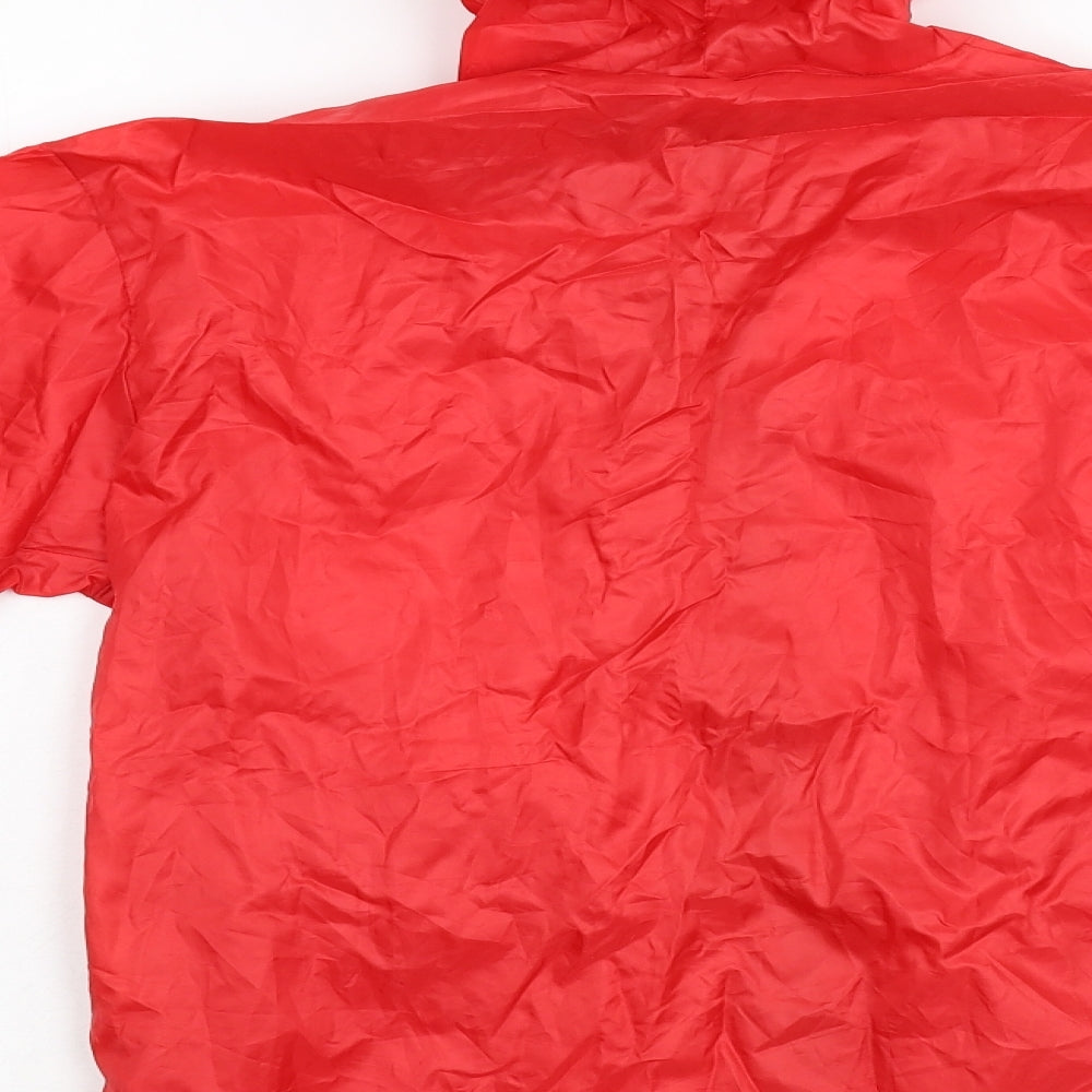 Brand and care label for RAINY Days boys’ red anorak jacket, size M