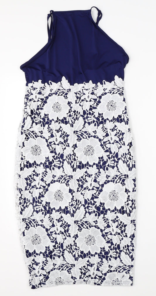 Yoins Womens Blue Floral Pencil Dress Size M