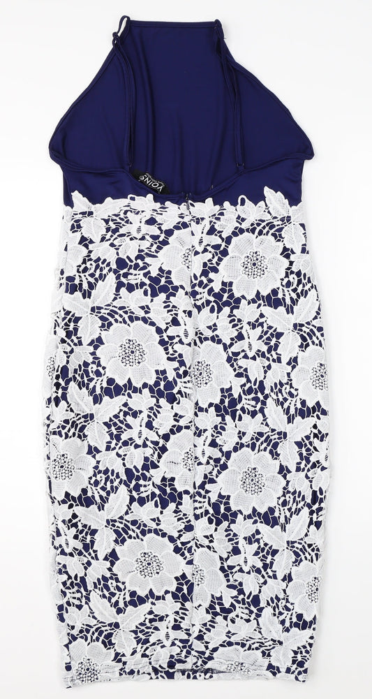 Yoins Womens Blue Floral Pencil Dress Size M