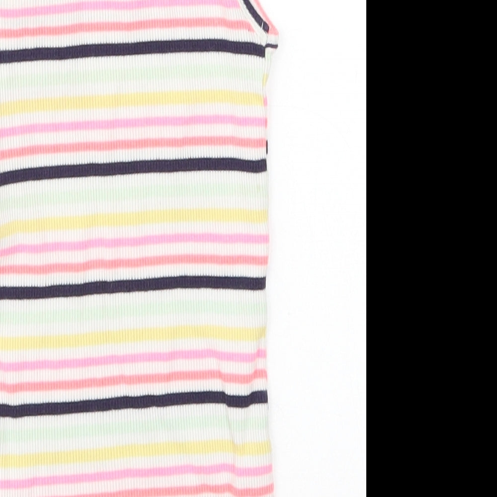 Brand and care label for F&F girls’ multicoloured striped basic tank, size 6-7, years