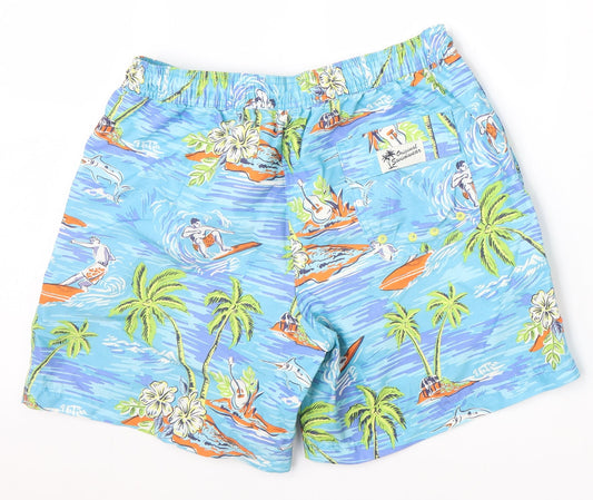 Marks and Spencer Mens Blue   Athletic Shorts Size M - Palm Trees Surfing