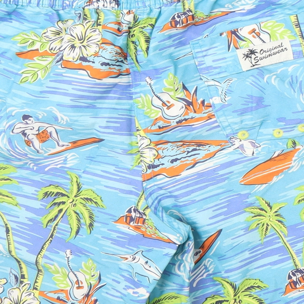 Marks and Spencer Mens Blue   Athletic Shorts Size M - Palm Trees Surfing