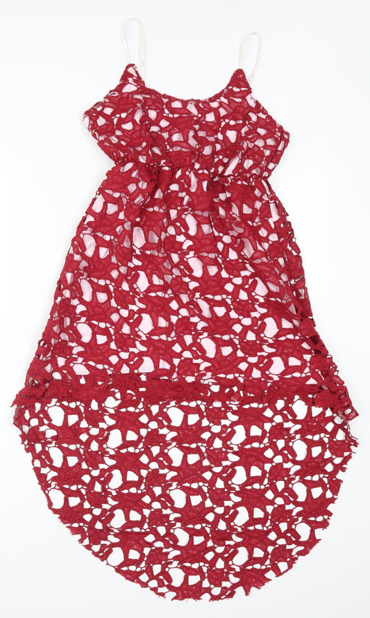 Womens Red Geometric A-Line Size S
