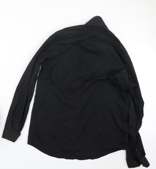 Mens UK Size 17.5 Debenhams Black Button-Up Long Sleeve Casual Shirt