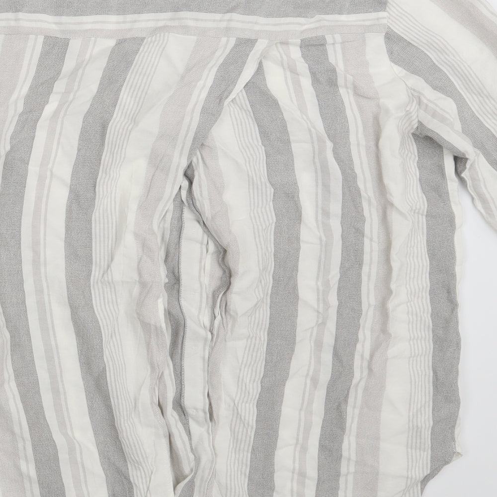 Primark Womens Grey Striped Basic Button-Up Size 12 - Split back