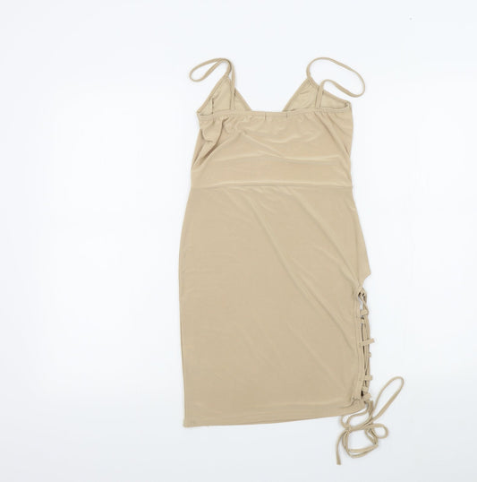 Boohoo Womens Beige Colourblock A-Line Size 6