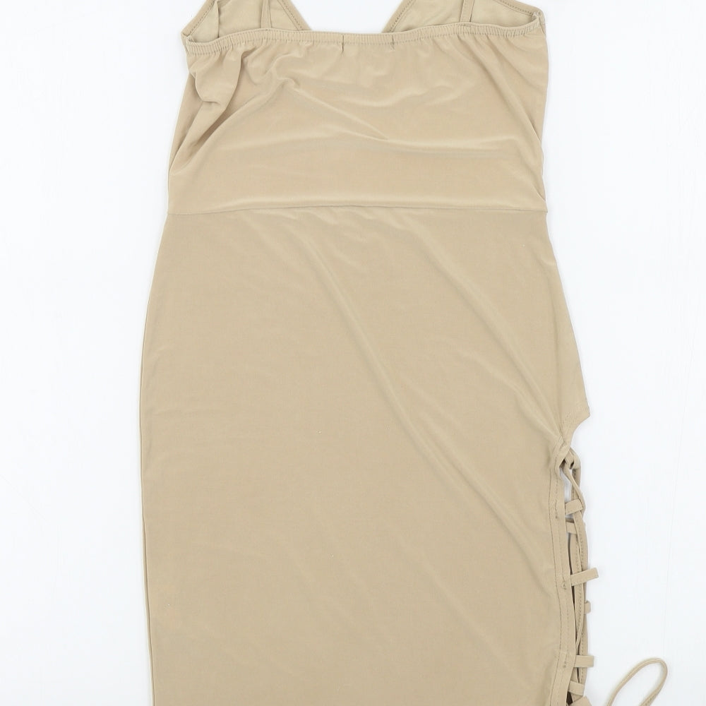 Boohoo Womens Beige Colourblock A-Line Size 6